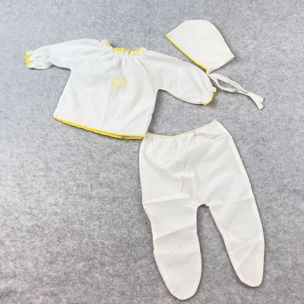 Vintage Newborn Hospital Outfit Shirt Pant Bonnet Stork Unisex 0-13lbs